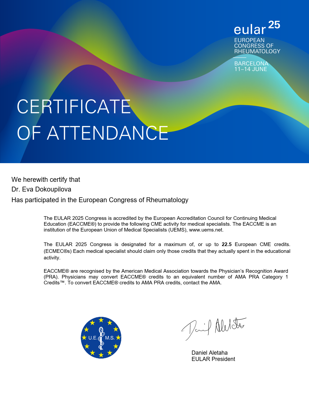 EULAR2025CMECertificate_EDokoupilova_1_1